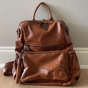 Leather Backpack Purse ~ Caramel Brown